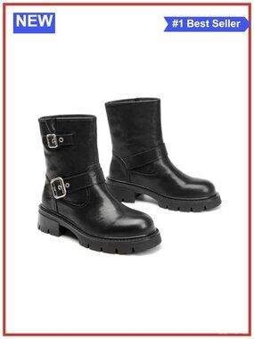 Genuine Cow Leather Motorcycle Ankle Boots Women Buckle Biker